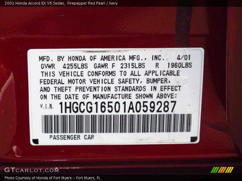 Firepepper Red Pearl / Ivory 2001 Honda Accord EX V6 Sedan