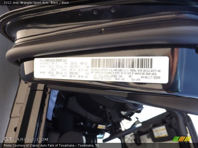 Black / Black 2012 Jeep Wrangler Sport 4x4