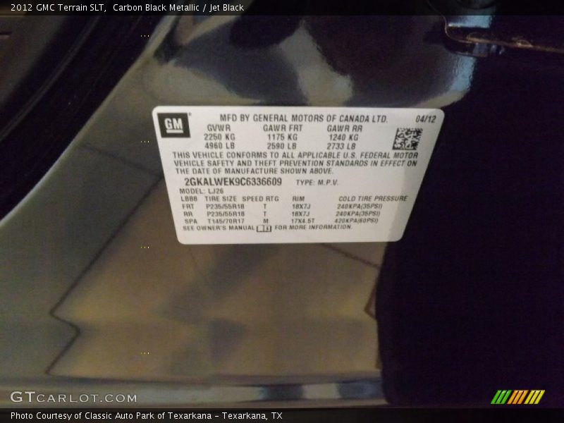 Carbon Black Metallic / Jet Black 2012 GMC Terrain SLT