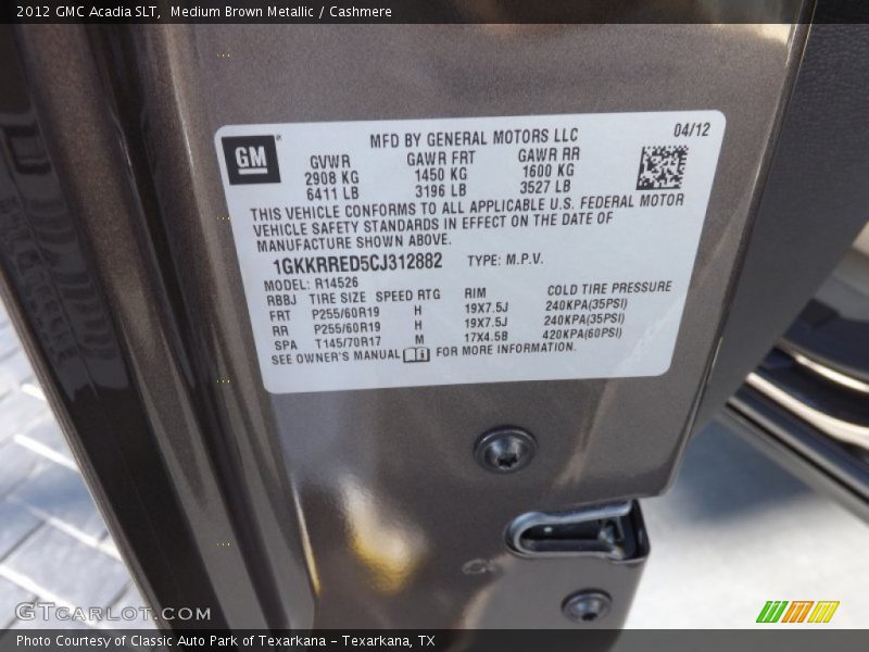 Medium Brown Metallic / Cashmere 2012 GMC Acadia SLT