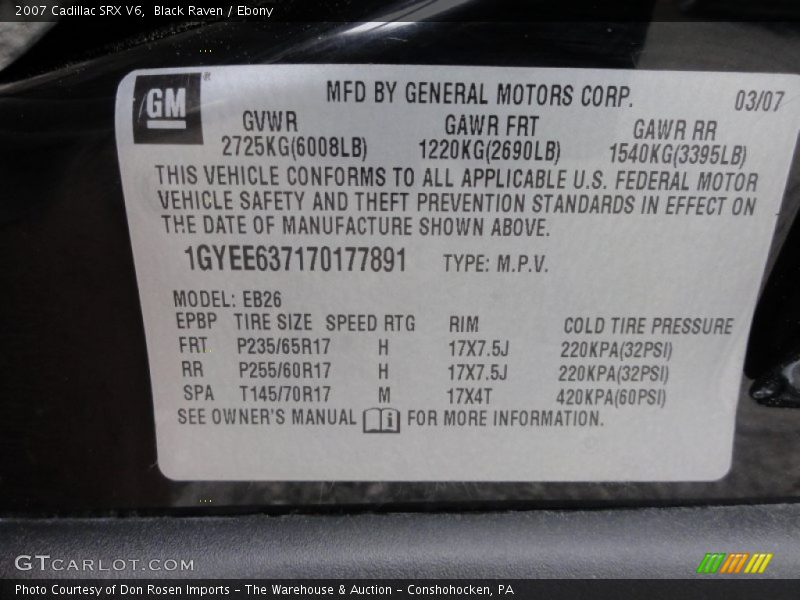 Black Raven / Ebony 2007 Cadillac SRX V6