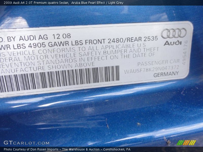 Aruba Blue Pearl Effect / Light Grey 2009 Audi A4 2.0T Premium quattro Sedan