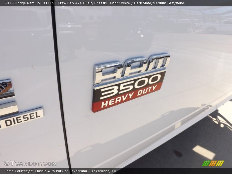 Bright White / Dark Slate/Medium Graystone 2012 Dodge Ram 3500 HD ST Crew Cab 4x4 Dually Chassis