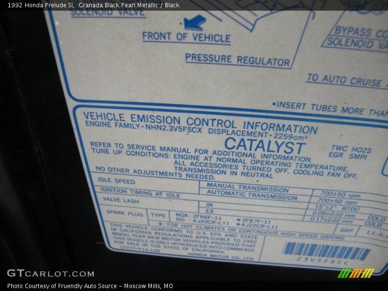 Info Tag of 1992 Prelude Si