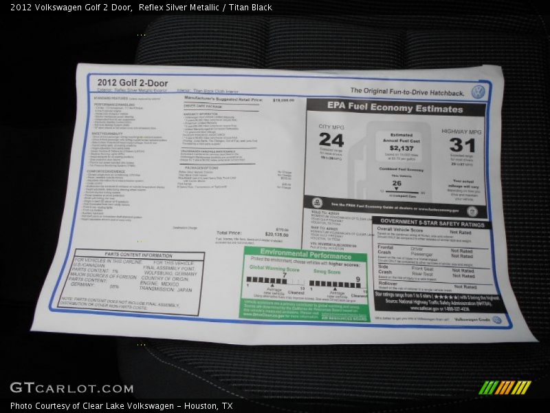  2012 Golf 2 Door Window Sticker