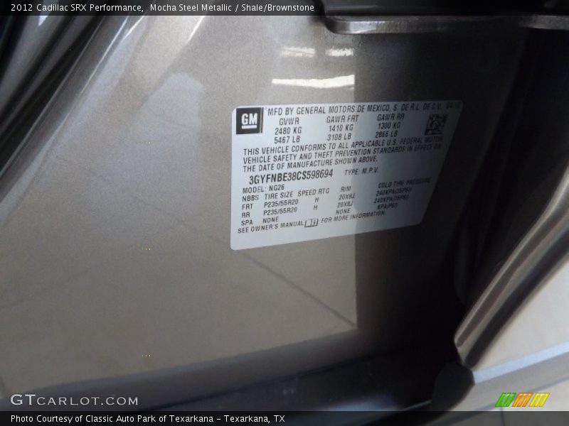 Mocha Steel Metallic / Shale/Brownstone 2012 Cadillac SRX Performance