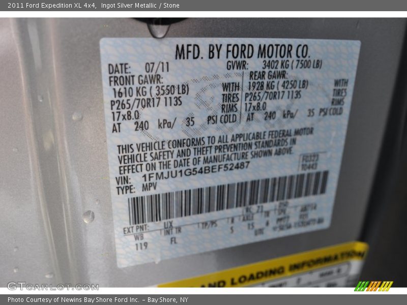 2011 Expedition XL 4x4 Ingot Silver Metallic Color Code UX