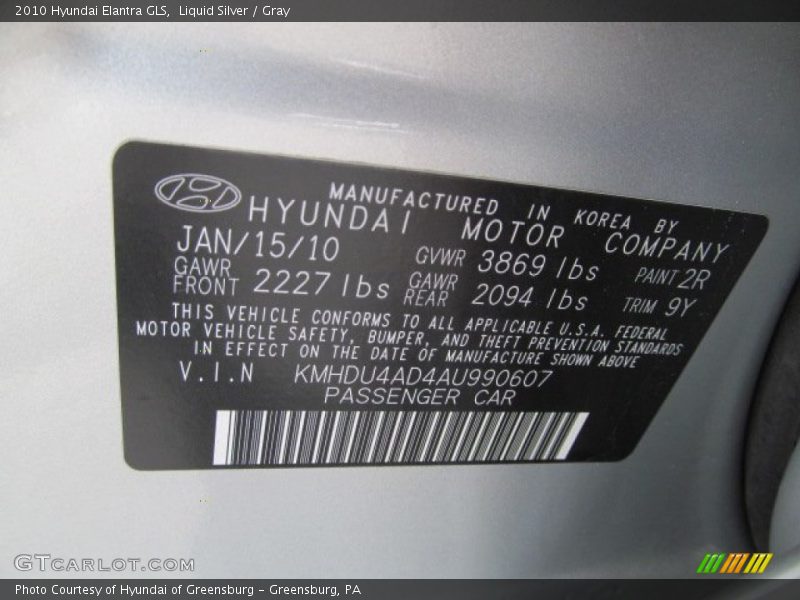 Liquid Silver / Gray 2010 Hyundai Elantra GLS