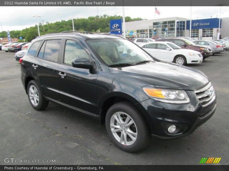 Pacific Blue Pearl / Beige 2012 Hyundai Santa Fe Limited V6 AWD