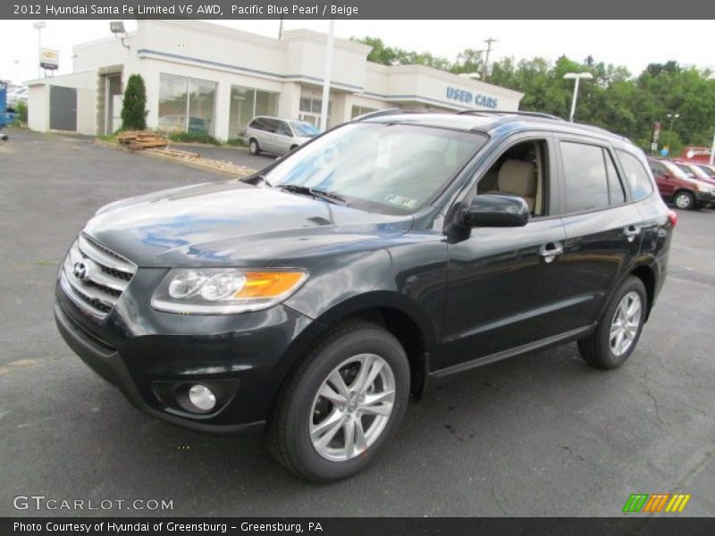 Pacific Blue Pearl / Beige 2012 Hyundai Santa Fe Limited V6 AWD