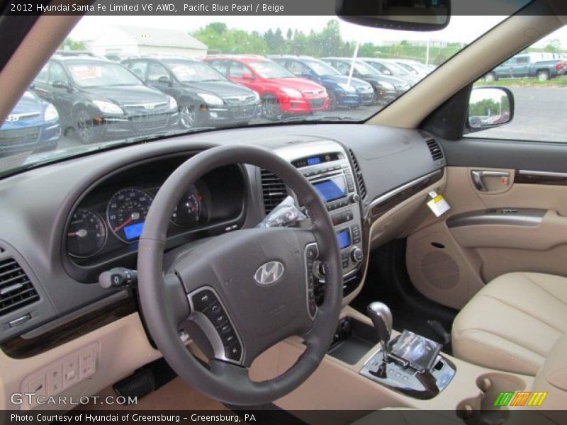 Pacific Blue Pearl / Beige 2012 Hyundai Santa Fe Limited V6 AWD