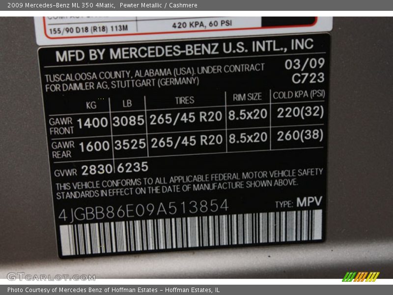 Pewter Metallic / Cashmere 2009 Mercedes-Benz ML 350 4Matic