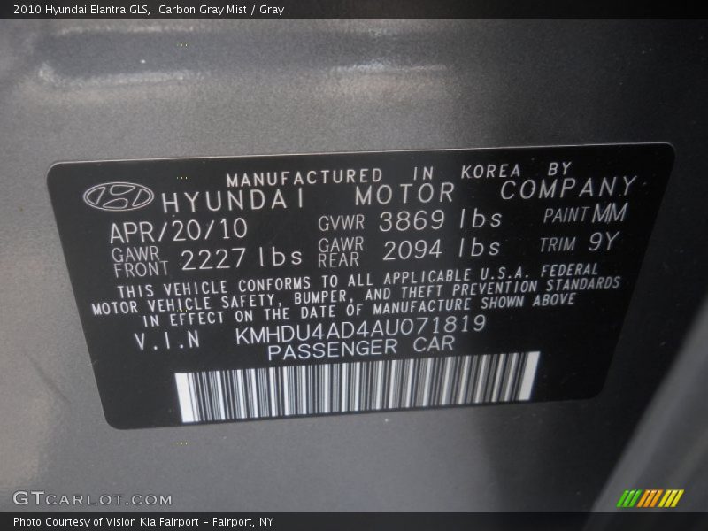 Carbon Gray Mist / Gray 2010 Hyundai Elantra GLS