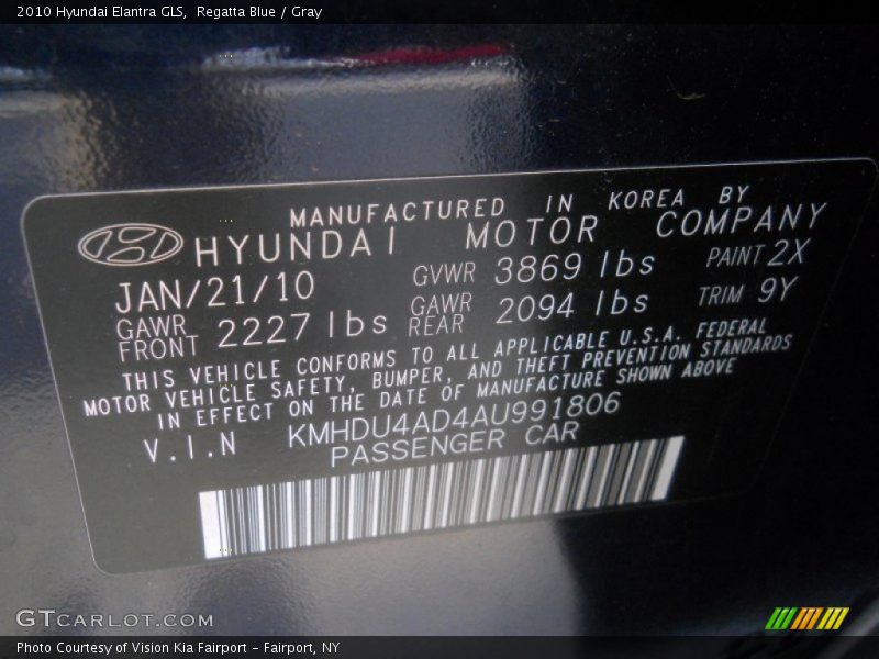 Regatta Blue / Gray 2010 Hyundai Elantra GLS