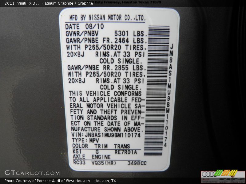 Platinum Graphite / Graphite 2011 Infiniti FX 35