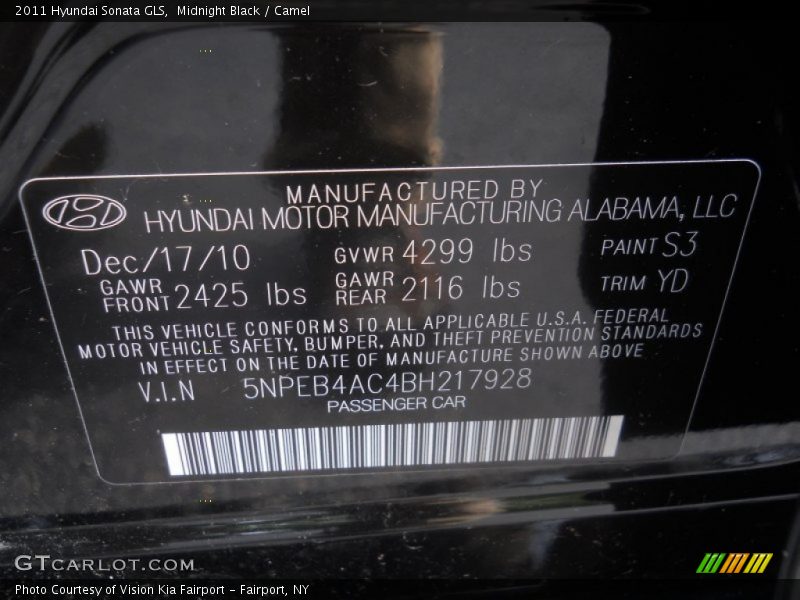 Midnight Black / Camel 2011 Hyundai Sonata GLS