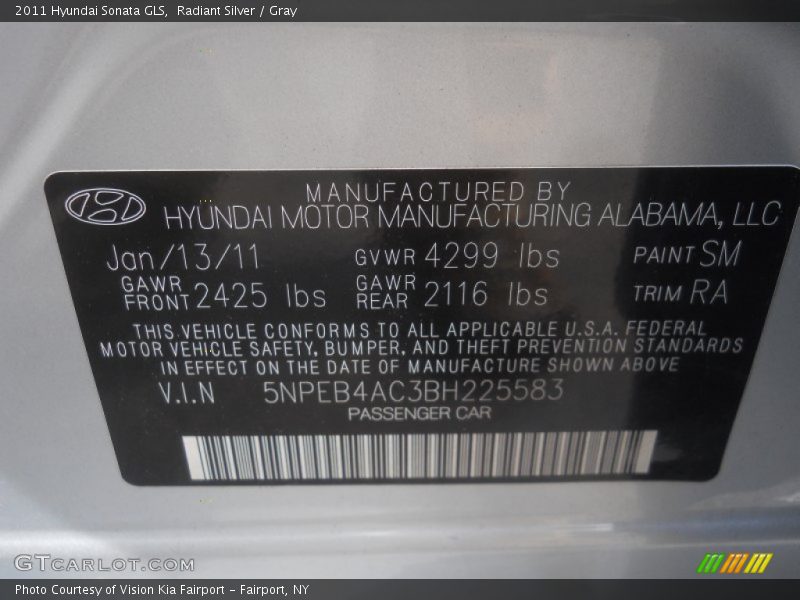 Radiant Silver / Gray 2011 Hyundai Sonata GLS