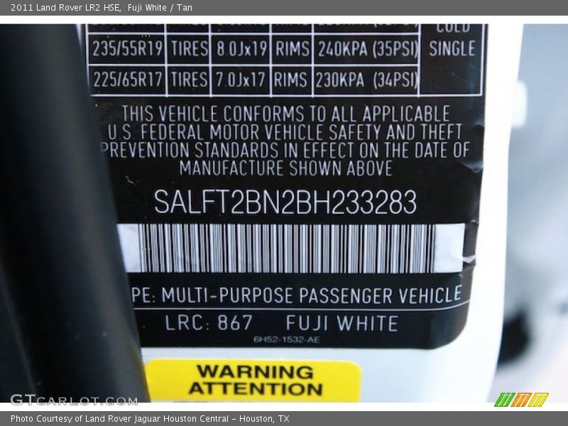 2011 LR2 HSE Fuji White Color Code 867