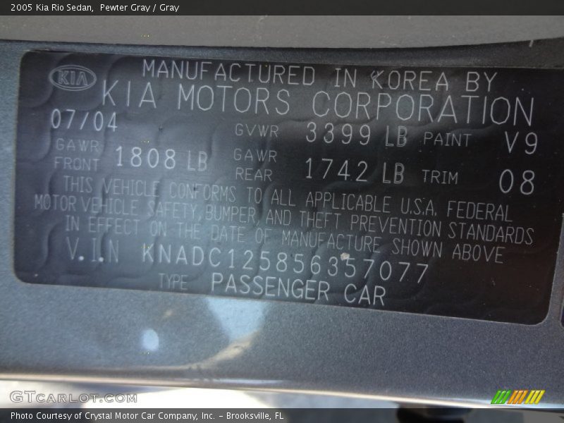 Pewter Gray / Gray 2005 Kia Rio Sedan