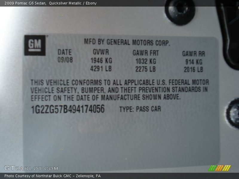Quicksilver Metallic / Ebony 2009 Pontiac G6 Sedan