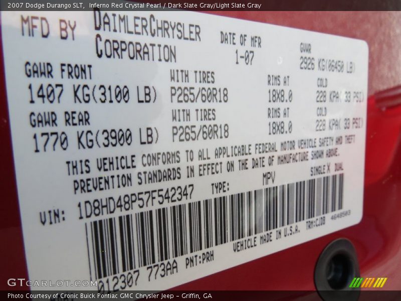 Inferno Red Crystal Pearl / Dark Slate Gray/Light Slate Gray 2007 Dodge Durango SLT
