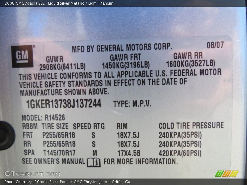 Liquid Silver Metallic / Light Titanium 2008 GMC Acadia SLE