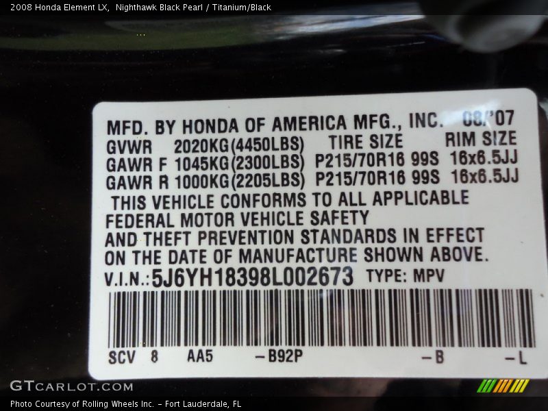 Nighthawk Black Pearl / Titanium/Black 2008 Honda Element LX