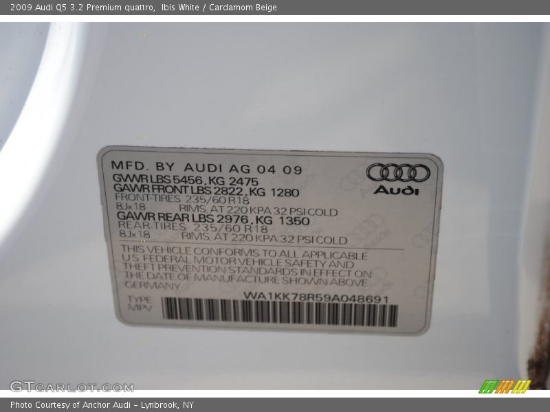 Ibis White / Cardamom Beige 2009 Audi Q5 3.2 Premium quattro
