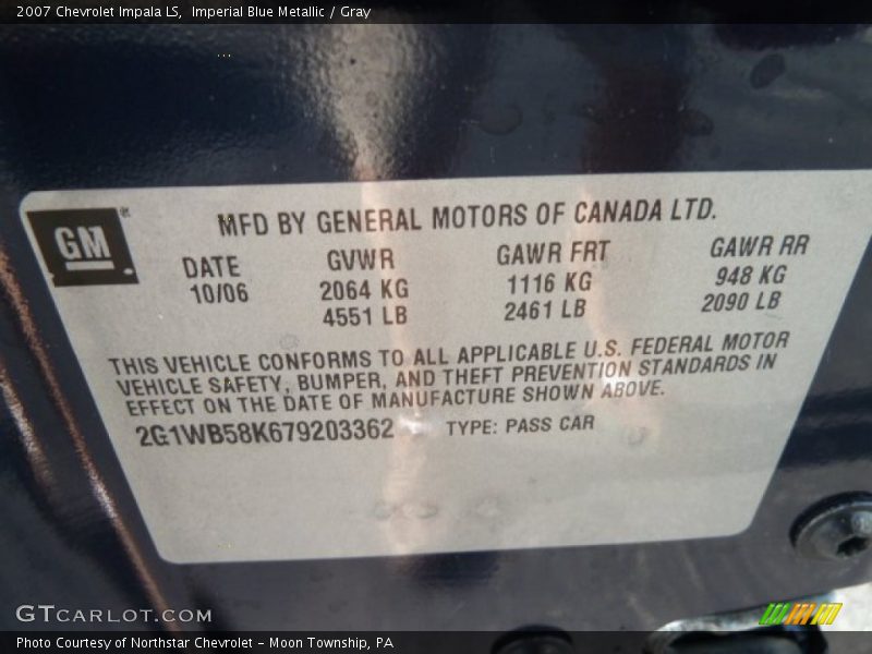 Imperial Blue Metallic / Gray 2007 Chevrolet Impala LS