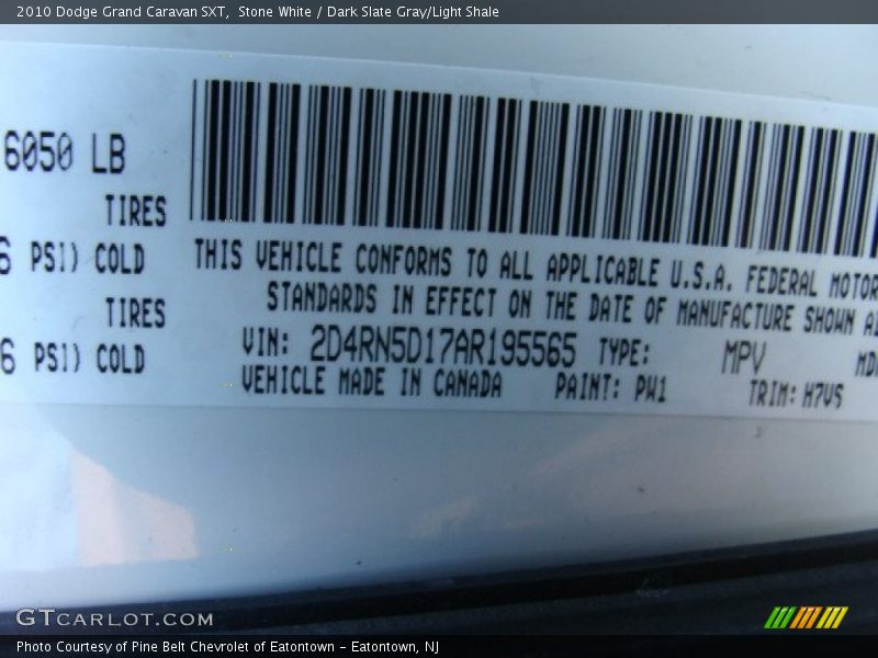 Stone White / Dark Slate Gray/Light Shale 2010 Dodge Grand Caravan SXT