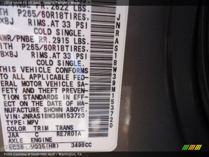 Umbria Twilight / Wheat 2009 Infiniti FX 35 AWD