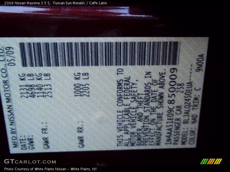 Tuscan Sun Metallic / Caffe Latte 2009 Nissan Maxima 3.5 S