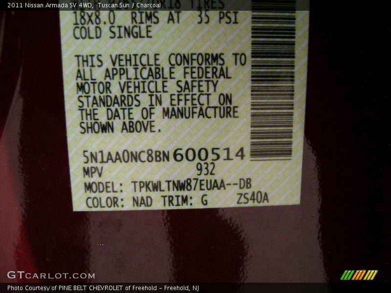 Tuscan Sun / Charcoal 2011 Nissan Armada SV 4WD