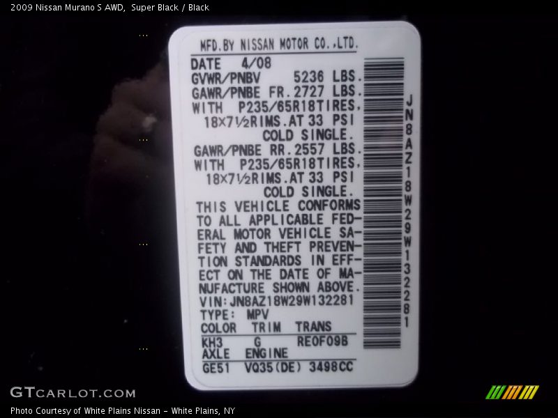 Super Black / Black 2009 Nissan Murano S AWD