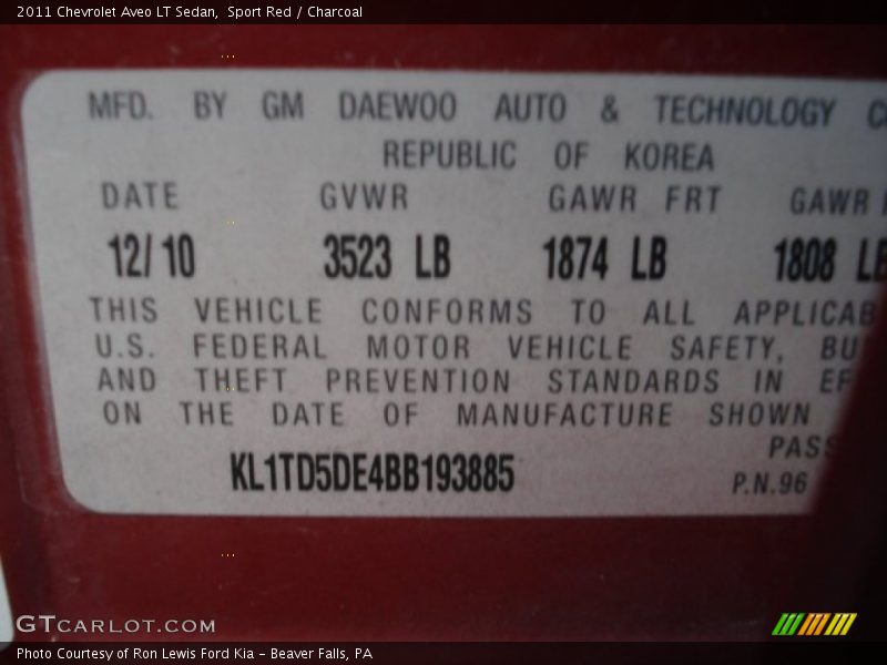 Sport Red / Charcoal 2011 Chevrolet Aveo LT Sedan