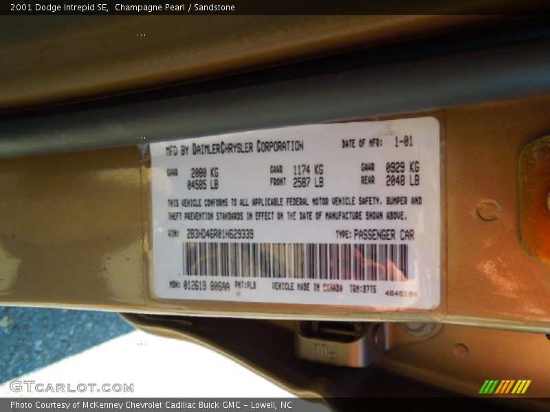 Champagne Pearl / Sandstone 2001 Dodge Intrepid SE