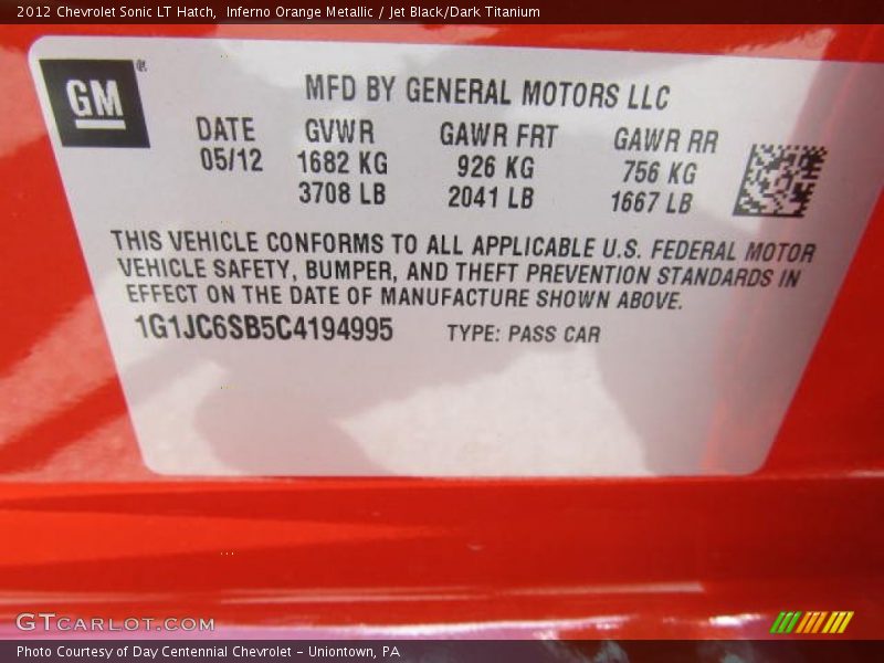 Inferno Orange Metallic / Jet Black/Dark Titanium 2012 Chevrolet Sonic LT Hatch