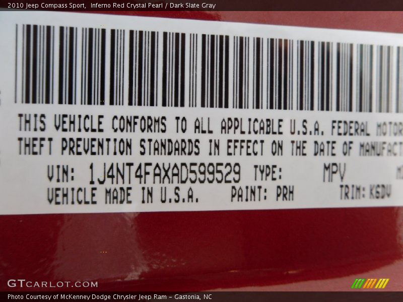 Inferno Red Crystal Pearl / Dark Slate Gray 2010 Jeep Compass Sport