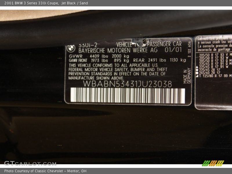 Jet Black / Sand 2001 BMW 3 Series 330i Coupe