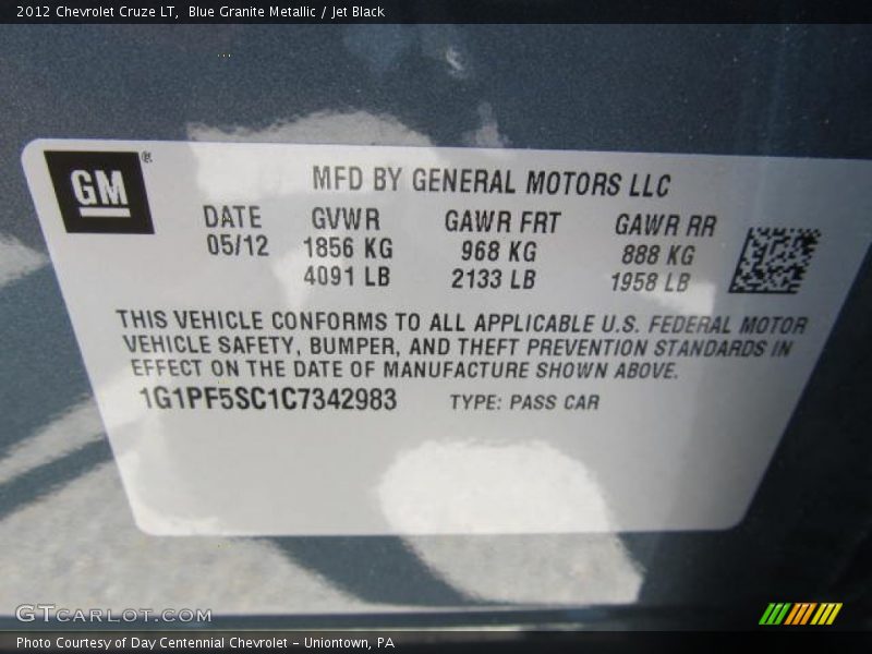 Blue Granite Metallic / Jet Black 2012 Chevrolet Cruze LT