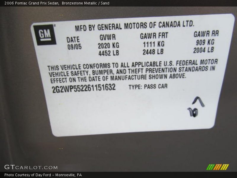 Bronzestone Metallic / Sand 2006 Pontiac Grand Prix Sedan