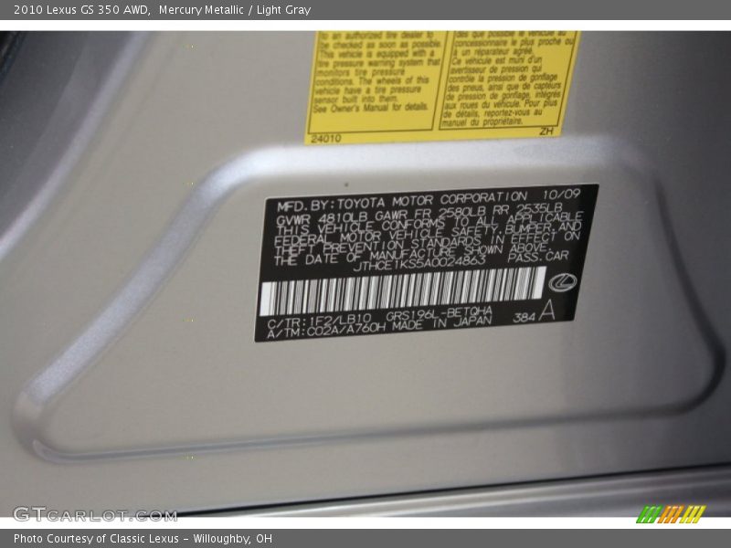 Mercury Metallic / Light Gray 2010 Lexus GS 350 AWD