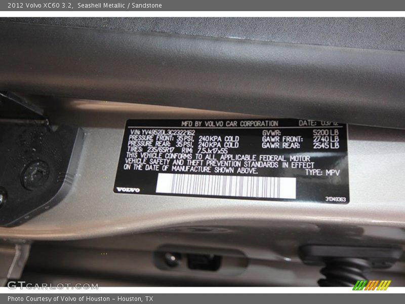 Seashell Metallic / Sandstone 2012 Volvo XC60 3.2
