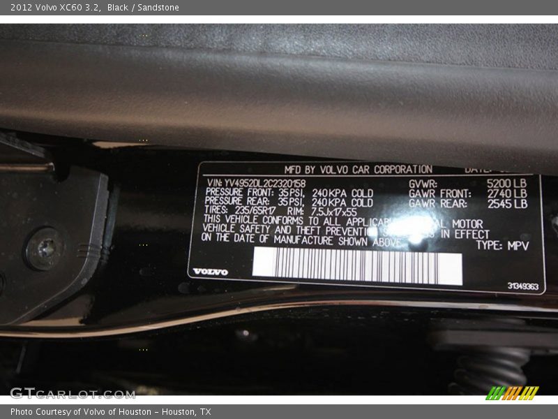 Black / Sandstone 2012 Volvo XC60 3.2