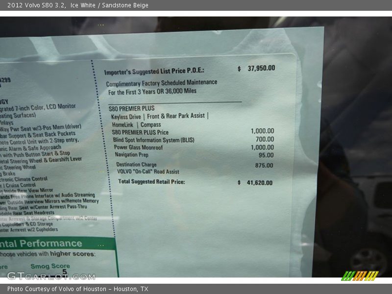 Ice White / Sandstone Beige 2012 Volvo S80 3.2