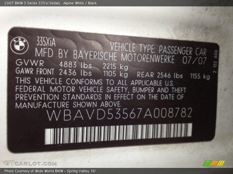 Alpine White / Black 2007 BMW 3 Series 335xi Sedan