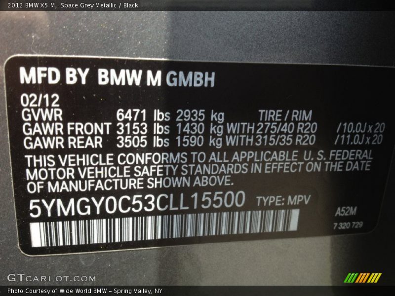 Info Tag of 2012 X5 M 