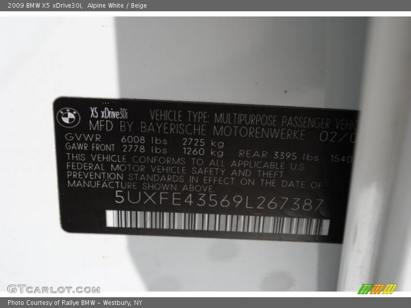 Alpine White / Beige 2009 BMW X5 xDrive30i