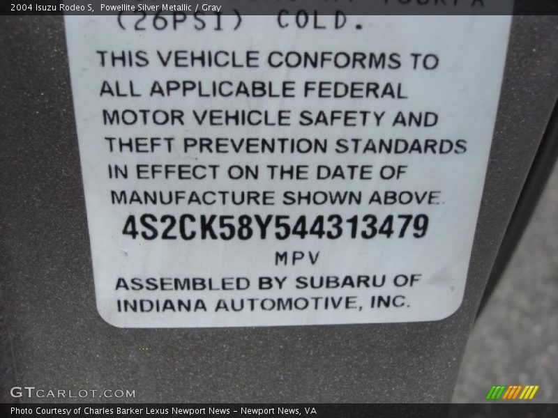Powellite Silver Metallic / Gray 2004 Isuzu Rodeo S