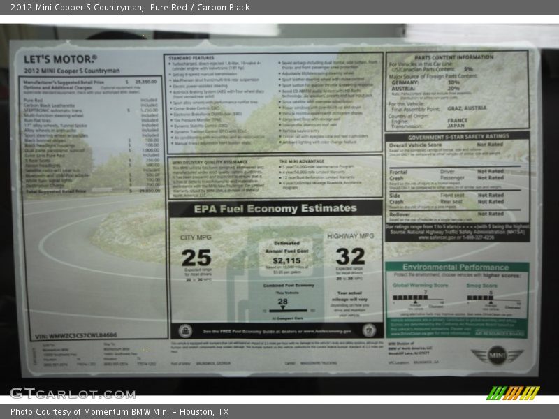 Pure Red / Carbon Black 2012 Mini Cooper S Countryman
